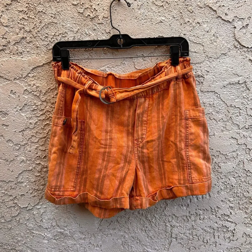 Hei Hei Anthropologie Tahiti Orange Cotton Striped Shorts Size Small